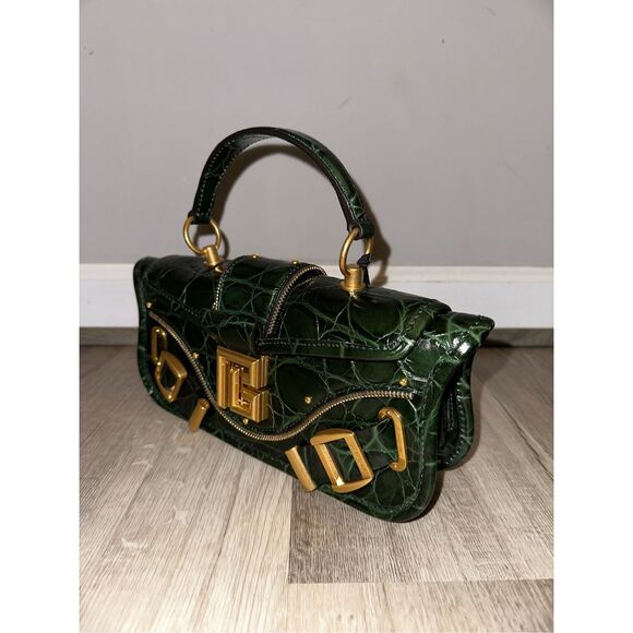 Balmain Blaze Smooth Calf Leather Medium Flap Clutch Crossbody Bag Green $2650 - Picture 5 of 16